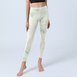 Buddha Gift Green Bamboo Leaves Print Sports Leggings Women's Yoga Pants
