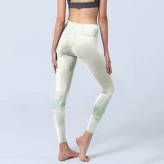 Buddha Gift Green Bamboo Leaves Print Sports Leggings Women's Yoga Pants