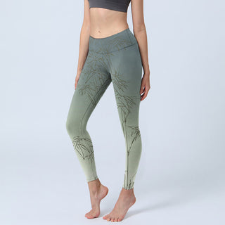 Buddha Gift Bamboo Leaves Sketch Print Sports Leggings Women's Yoga Pants