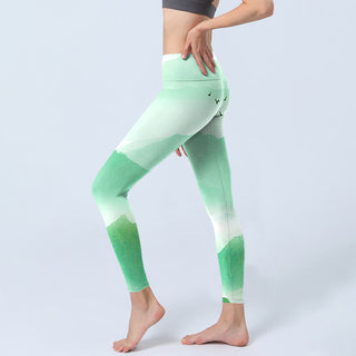Buddha Gift Mint Cream Mountains Wild Goose Print Sports Leggings Women's Yoga Pants