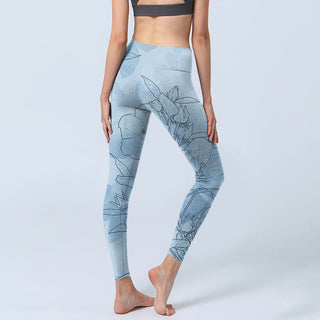 Buddha Gift Blue Flower Sketch Print Sports Leggings Women's Yoga Pants