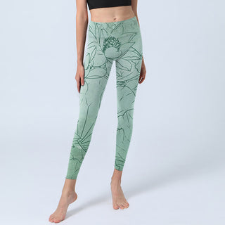 Buddha Gift Green Lotus Flower Print Sports Leggings Women's Yoga Pants