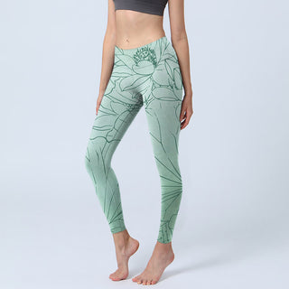 Buddha Gift Green Lotus Flower Print Sports Leggings Women's Yoga Pants