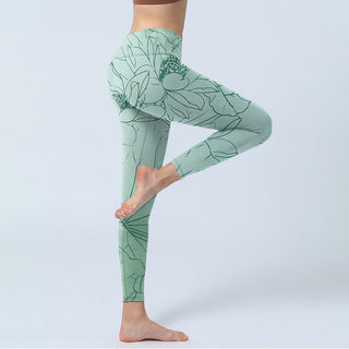 Buddha Gift Green Lotus Flower Print Sports Leggings Women's Yoga Pants
