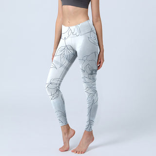 Buddha Gift Peony Flower Leaves Print Gym Leggings Women's Yoga Pants