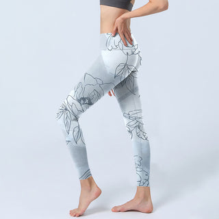 Buddha Gift Peony Flower Leaves Print Gym Leggings Women's Yoga Pants
