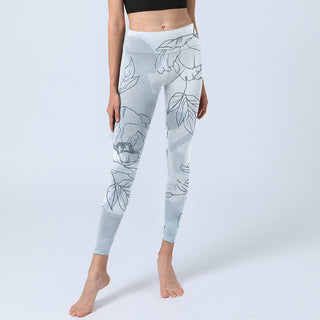 Buddha Gift Peony Flower Leaves Print Gym Leggings Women's Yoga Pants
