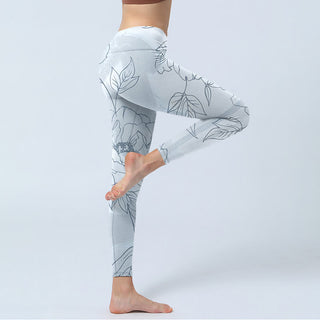 Buddha Gift Peony Flower Leaves Print Gym Leggings Women's Yoga Pants