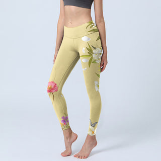 Buddha Gift Flowers Plants Butterfly Print Fitness Leggings Women's Yoga Pants