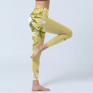 Buddha Gift Flowers Plants Butterfly Print Fitness Leggings Women's Yoga Pants
