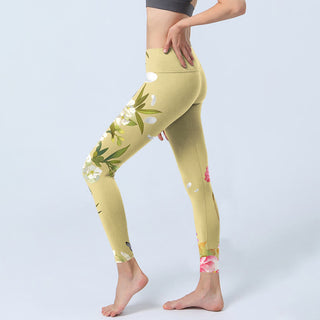 Buddha Gift Flowers Plants Butterfly Print Fitness Leggings Women's Yoga Pants