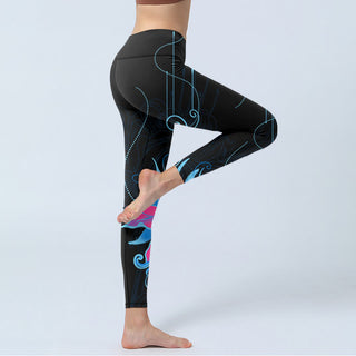Buddha Gift Black Pink Blue Flowers Print Fitness Leggings Women's Yoga Pants