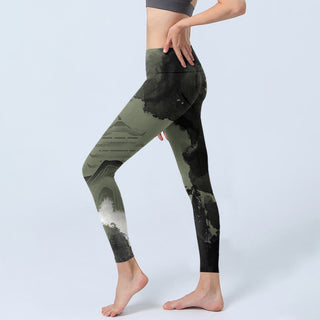 Buddha Gift Ink Painting Mountain Pavilion Print Fitness Leggings Women's Yoga Pants