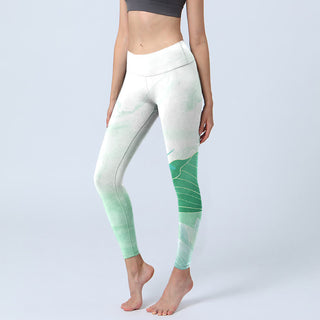 Buddha Gift Mint Green Lotus Leaf Dragonfly Print Exercise Leggings Women's Yoga Pants
