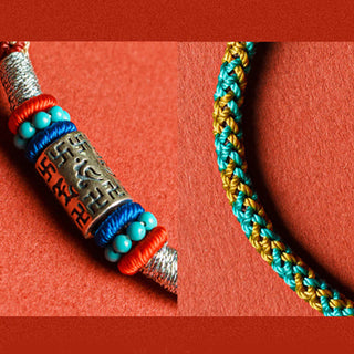 Buddha Gift Colorful String Six True Words 925 Silver Focus Bracelet