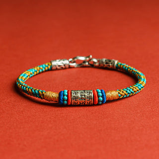 Buddha Gift Colorful String Six True Words 925 Silver Focus Bracelet
