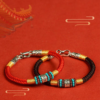 Buddha Gift Red String Black String Six True Words 925 Sterling Silver Connection Bracelet