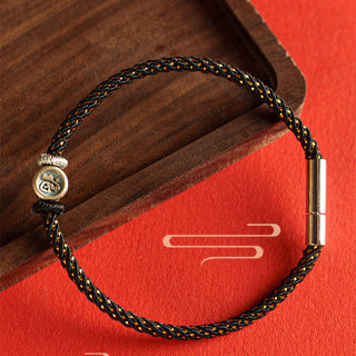 Buddha Gift Braided String 925 Sterling Silver Fu Character Faith Bracelet
