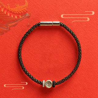 Buddha Gift Braided String 925 Sterling Silver Fu Character Faith Bracelet