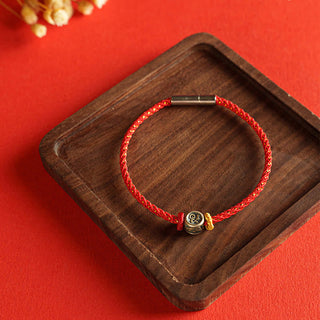 Buddha Gift Braided String 925 Sterling Silver Fu Character Faith Bracelet