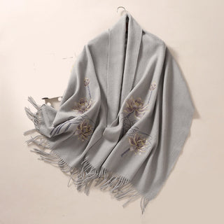 Buddha Gift Wool Shawl Lotus Embroidery Tassel Winter Cozy Travel Scarf Wrap
