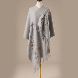 Buddha Gift Wool Shawl Lotus Embroidery Tassel Winter Cozy Travel Scarf Wrap