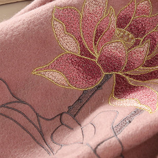 Buddha Gift Wool Shawl Lotus Embroidery Tassel Winter Cozy Travel Scarf Wrap