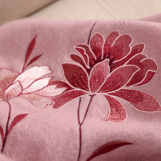 Buddha Gift Wool Shawl Pink Lotus Embroidery Tassel Winter Cozy Travel Scarf Wrap