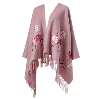 Buddha Gift Wool Shawl Pink Lotus Embroidery Tassel Winter Cozy Travel Scarf Wrap