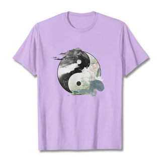 Buddha Gift Yin Yang Lotus Leaf Ink Painting Cotton Tee T-shirt