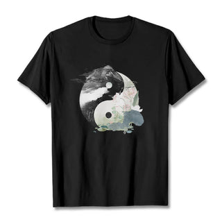 Buddha Gift Yin Yang Lotus Leaf Ink Painting Cotton Tee T-shirt