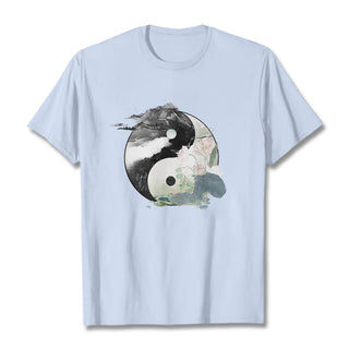Buddha Gift Yin Yang Lotus Leaf Ink Painting Cotton Tee T-shirt