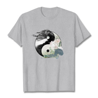 Buddha Gift Yin Yang Lotus Leaf Ink Painting Cotton Tee T-shirt