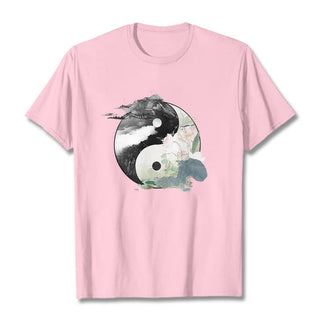 Buddha Gift Yin Yang Lotus Leaf Ink Painting Cotton Tee T-shirt