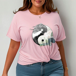 Buddha Gift Yin Yang Lotus Leaf Ink Painting Cotton Tee T-shirt