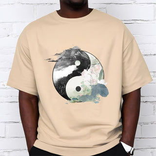 Buddha Gift Yin Yang Lotus Leaf Ink Painting Cotton Tee T-shirt