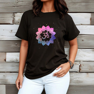 Buddha Gift Om Colorful Lotus Cotton Tee T-shirt