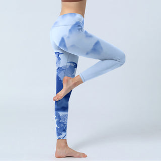 Buddha Gift Blue Bird Peony Print Sports Leggings Women's Yoga Pants