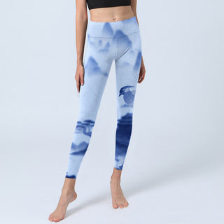 Buddha Gift Blue Bird Peony Print Sports Leggings Women's Yoga Pants