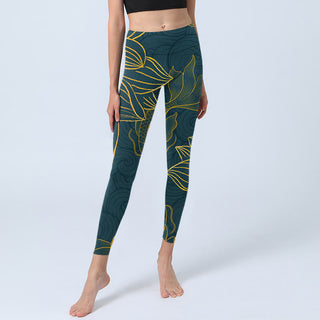 Buddha Gift Gray Golden Koi Fish Lotus Print Gym Leggings Women's Yoga Pants