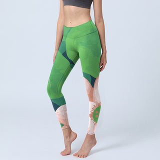 Buddha Gift Green Lotus Flower Leaf Print Sports Fitness Leggings Women's Yoga Pants