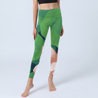 Buddha Gift Green Lotus Flower Leaf Print Sports Fitness Leggings Women's Yoga Pants