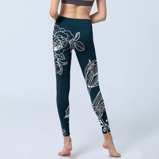 Buddha Gift Peony Epiphyllum Flowers Print Gym Fitness Leggings Women's Yoga Pants