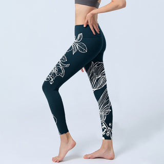 Buddha Gift Peony Epiphyllum Flowers Print Gym Fitness Leggings Women's Yoga Pants