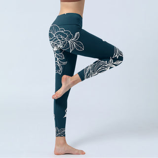 Buddha Gift Peony Epiphyllum Flowers Print Gym Fitness Leggings Women's Yoga Pants