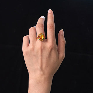 Buddha Gift Flower Amber Hollow Lace Confidence Adjustable Ring