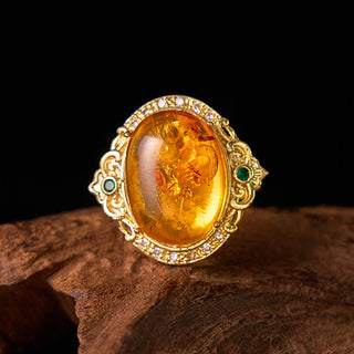 Buddha Gift Amber Flower Pigeon Egg Pattern Focus Ring