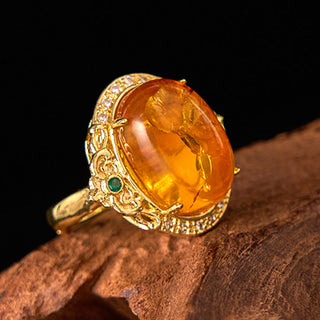 Buddha Gift Amber Flower Pigeon Egg Pattern Focus Ring