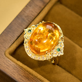Buddha Gift Amber Flower Pigeon Egg Pattern Focus Ring