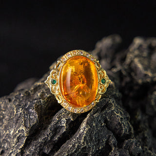 Buddha Gift Amber Flower Pigeon Egg Pattern Focus Ring